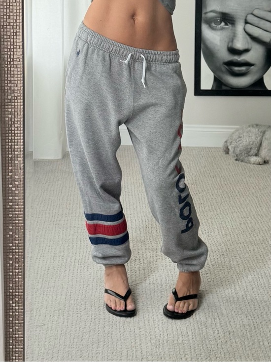 Ralph Lauren Pants - Polo Ralph Lauren Gray Sweatpants with Blue & Red stripes